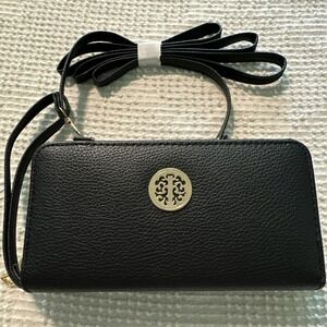 Purse Crossbody Wallet Wristlet Black Soft Faux Leather B9